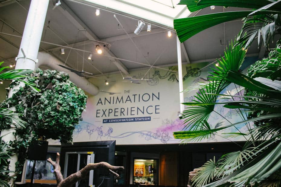 a sign that says The Animation Experience at Conservation Station