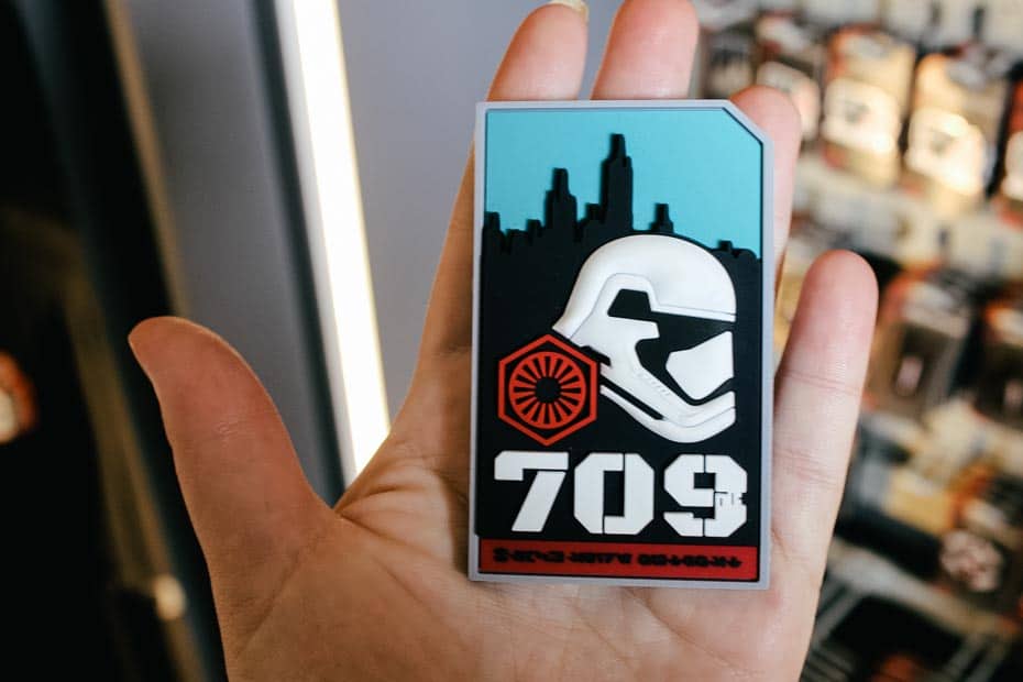 a Stormtrooper magnet in a gift shop at Galaxy's Edge 