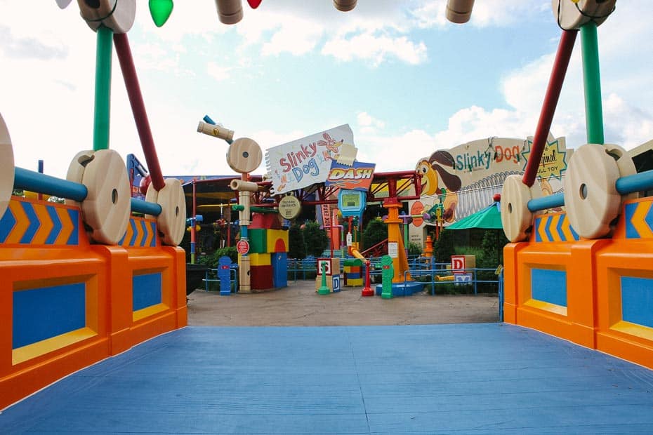 the entrance to Slinky Dog Dash at Toy Story Land