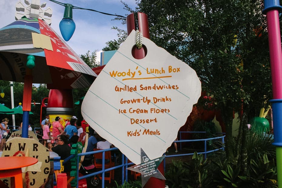 signage for Woody's Lunch Box at Toy Story Land 