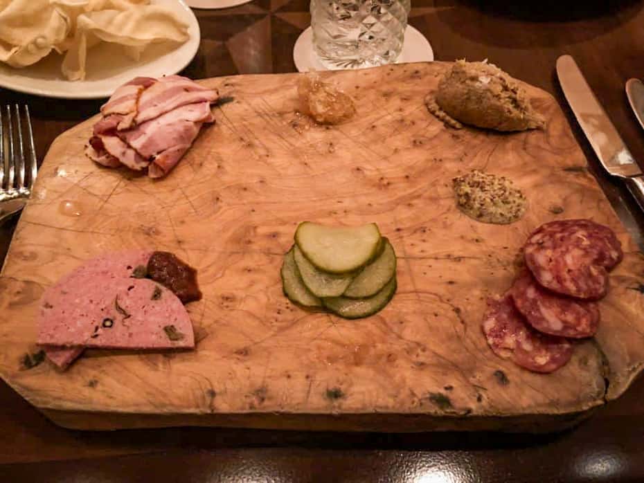 charcuterie board at Tiffins Restaurant prepared for food allergies 