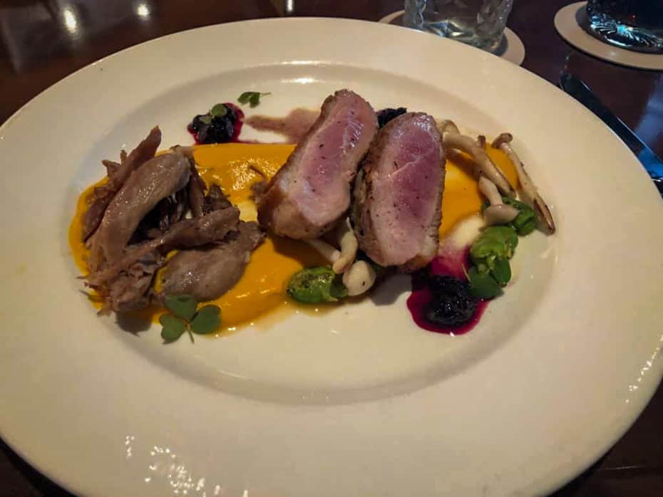 pan-seared duck from Tiffins Restaurant 