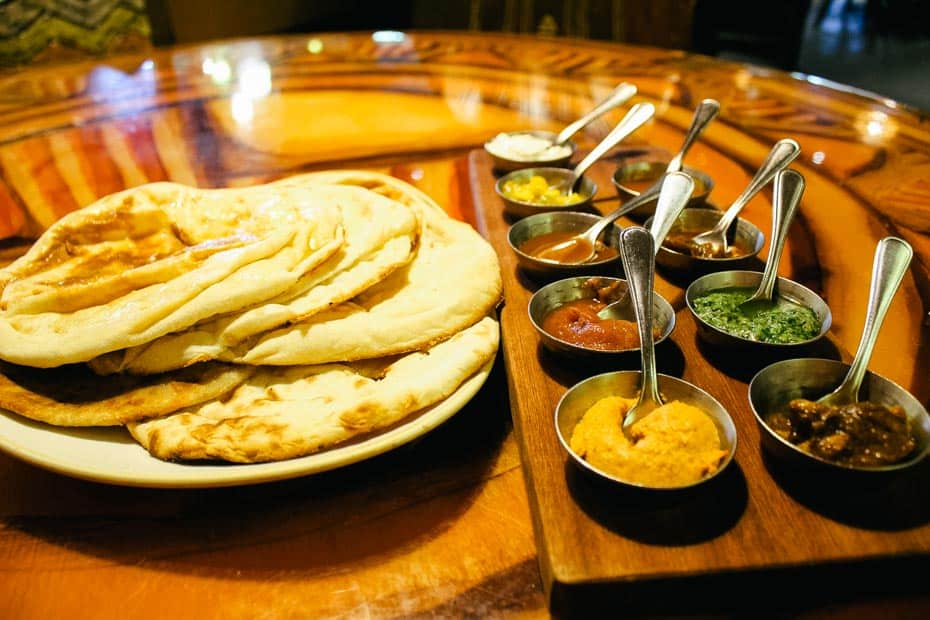 bread service with sauces at Sanaa 