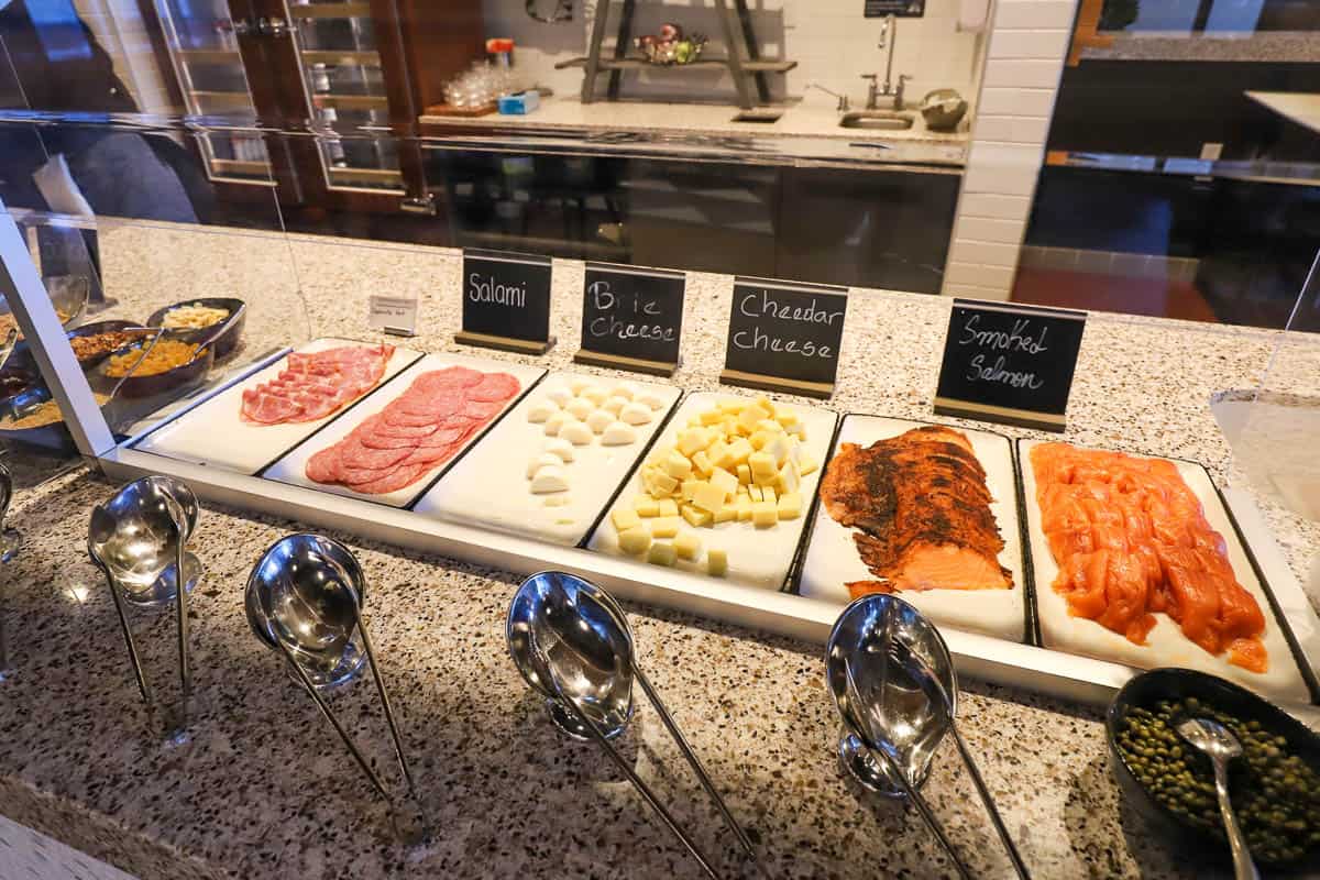smoked salmon flavors, cheese, and charcuterie 