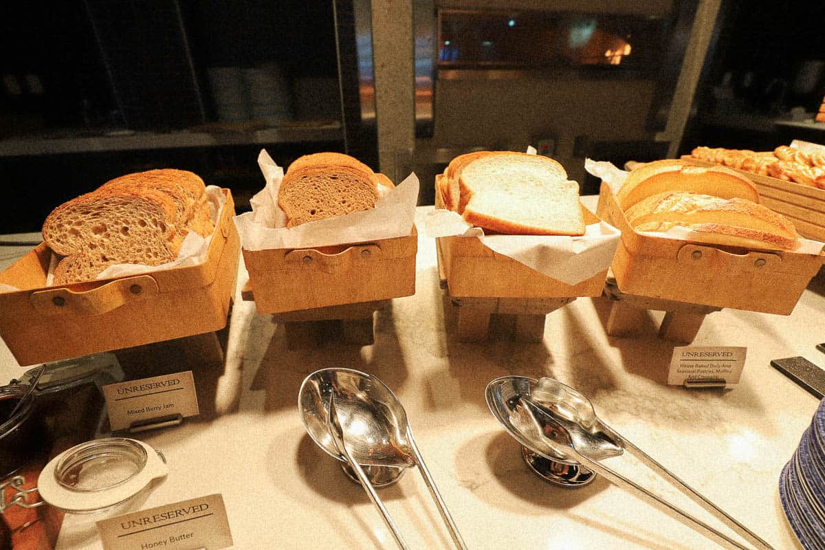 breads and spreads on the buffet 