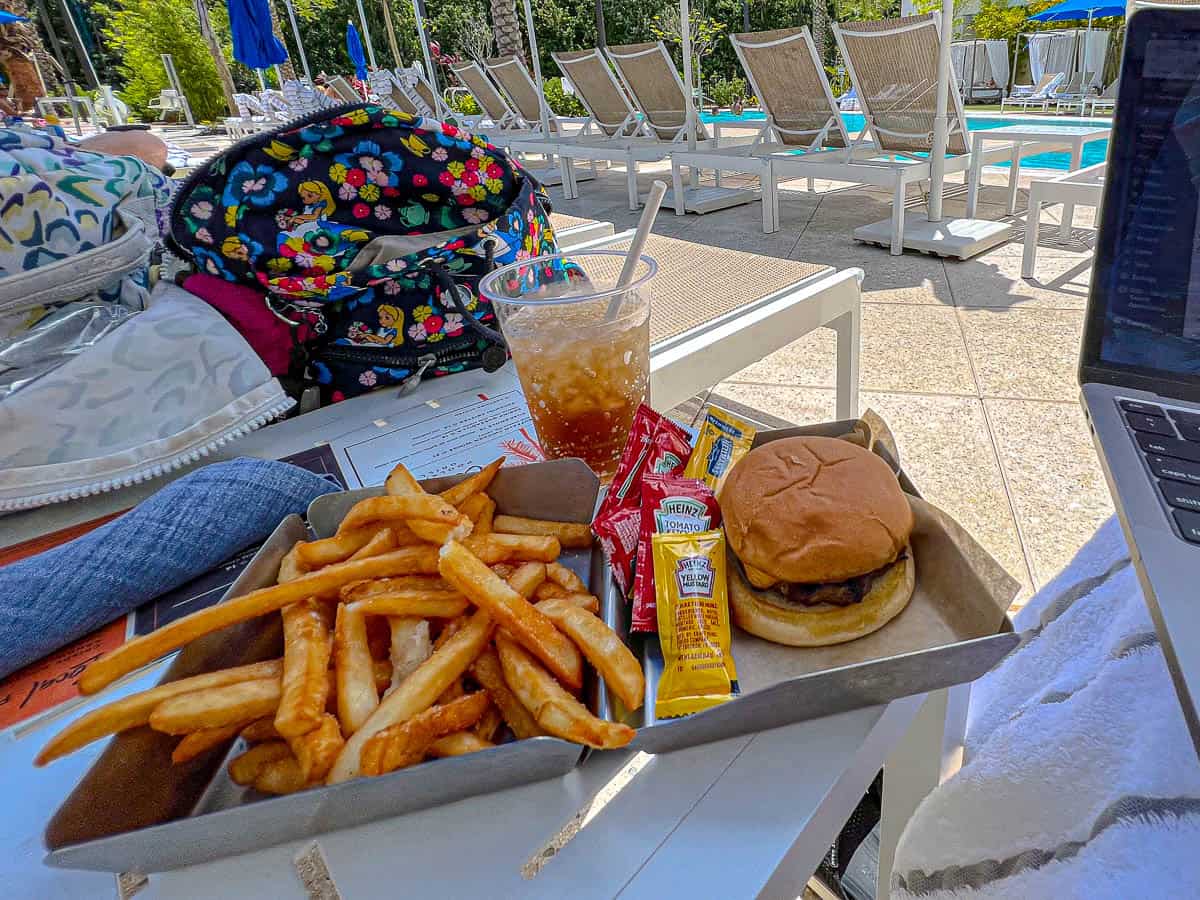 a cheeseburger kids' meal ordered at the JW Marriott Bonnet Creek Pool