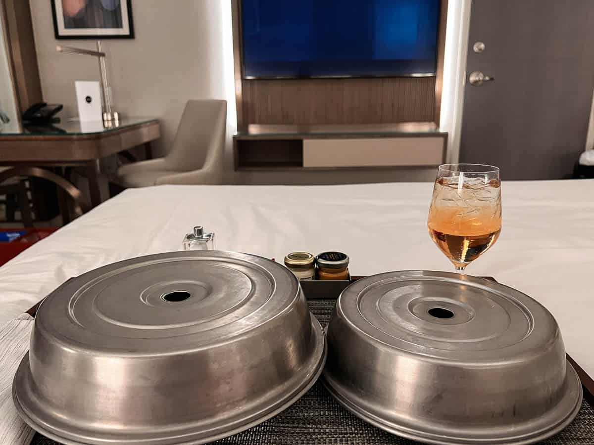 a tray with room service items at JW Marriott's Bonnet Creek 