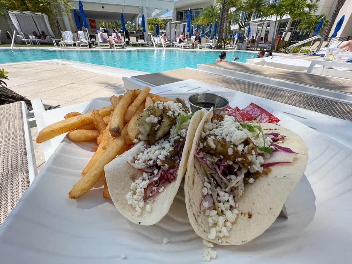 an order of grilled fish tacos from the poolside bar at JW Marriott Bonnet Creek 