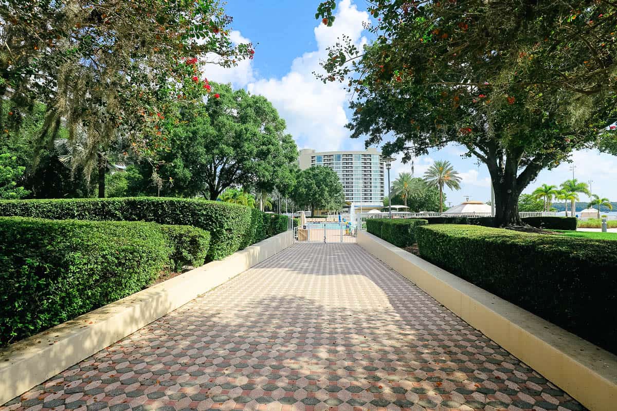 a private walkway to the pool area at the Contemporary 