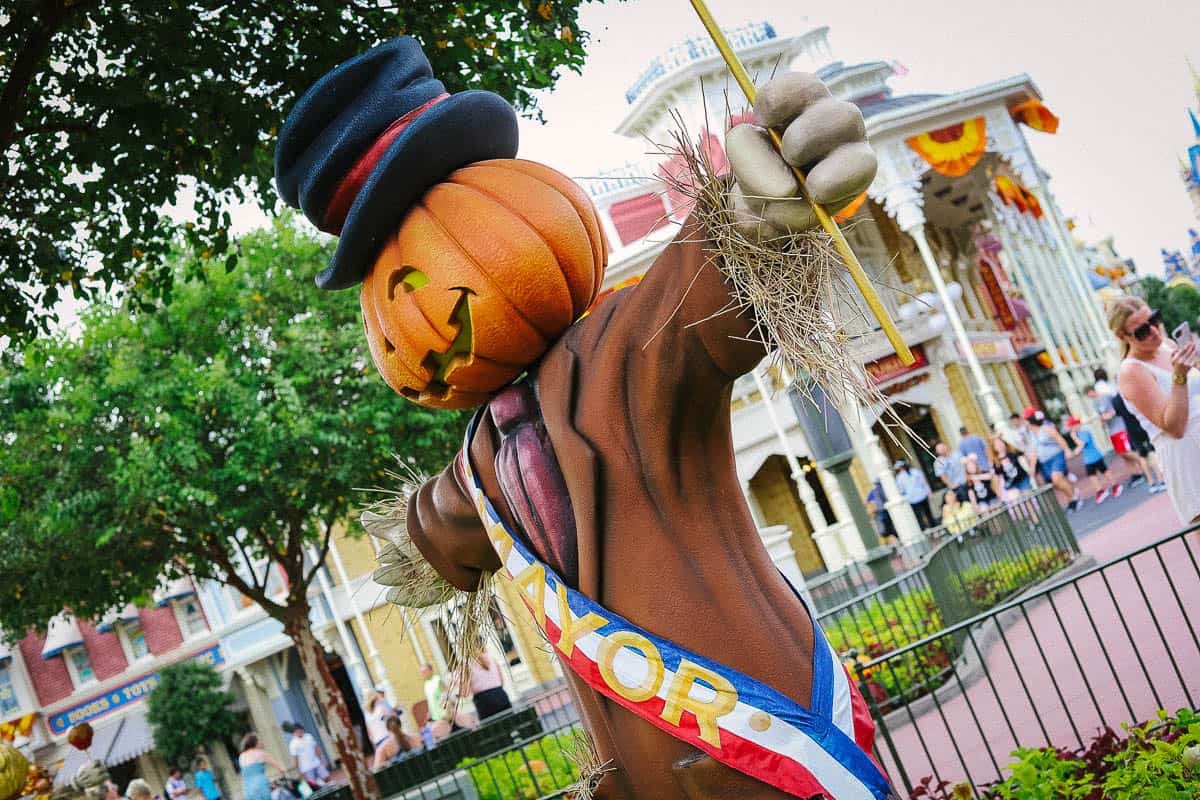 side angle view of the mayor scarecrow 