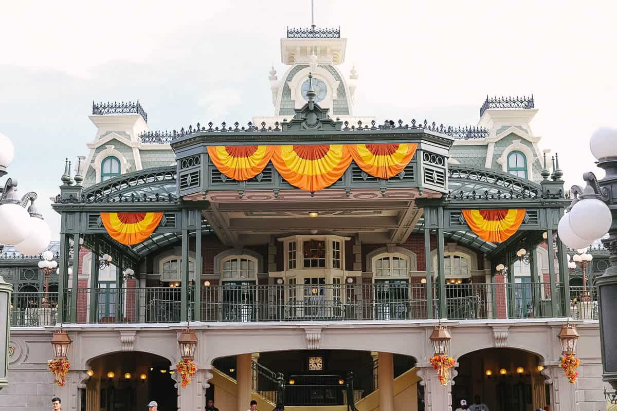 bunting on the train station at Magic Kingdom 