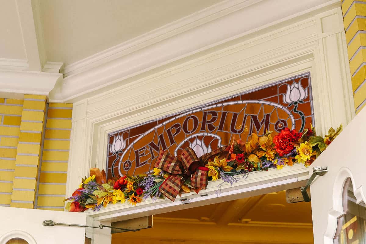 garland with Halloween decor above the Emporium 