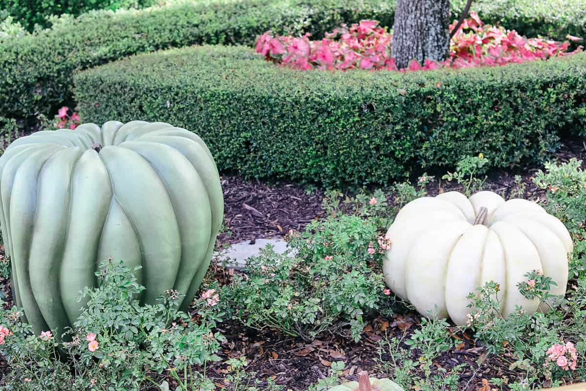 pumpkins placed around Cinderella Castle for the Halloween season