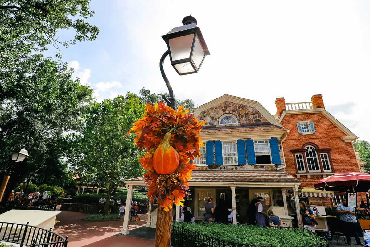 Halloween decorations in Liberty Square at Magic Kingdom 