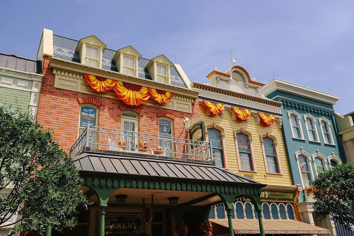 bunting lining the streets of Magic Kingdom 