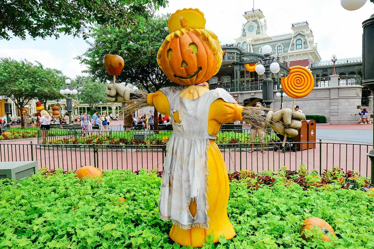 Confectionery candy corn scare crow at Magic Kingdom 