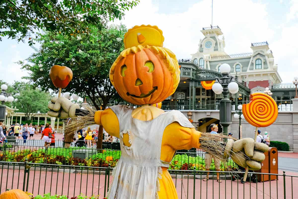 a close up of the bright yellow scare crow 