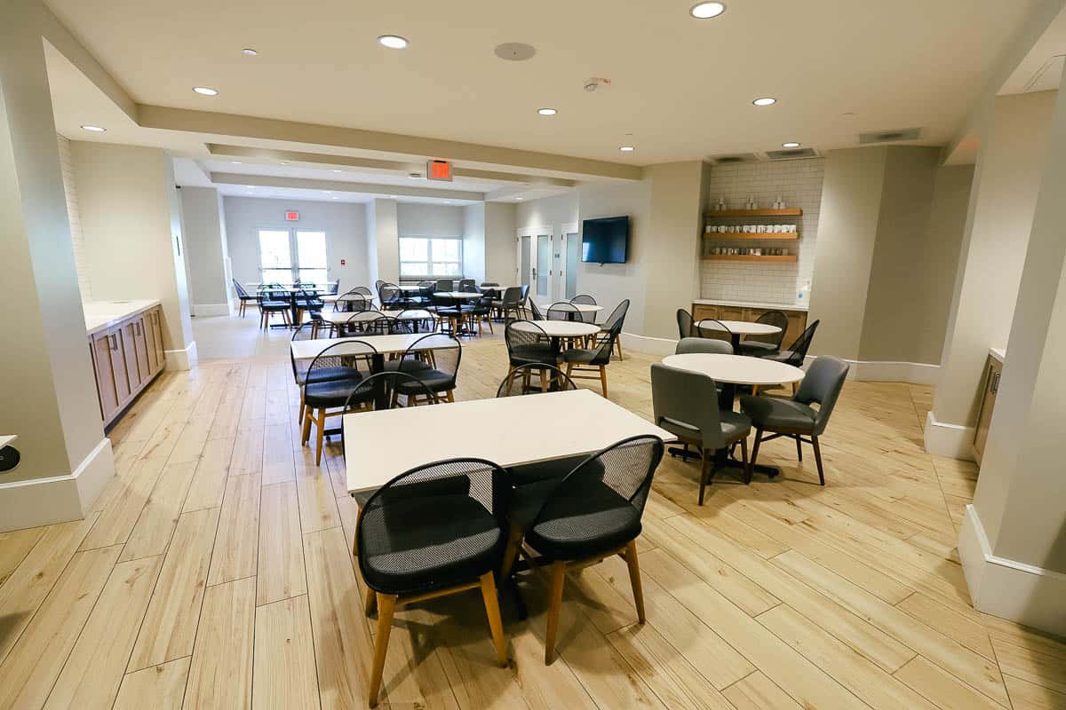 the dining room for guests enjoying the breakfast buffet 