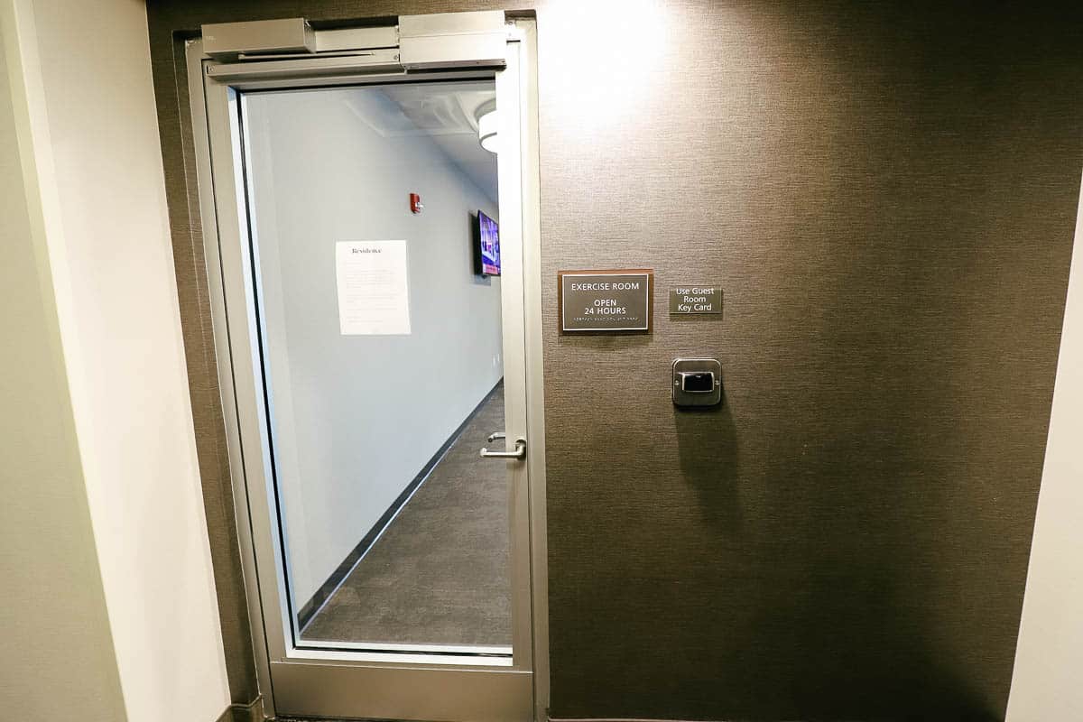 entrance to the hotel gym at Residence Inn Flamingo Crossings near Disney World 