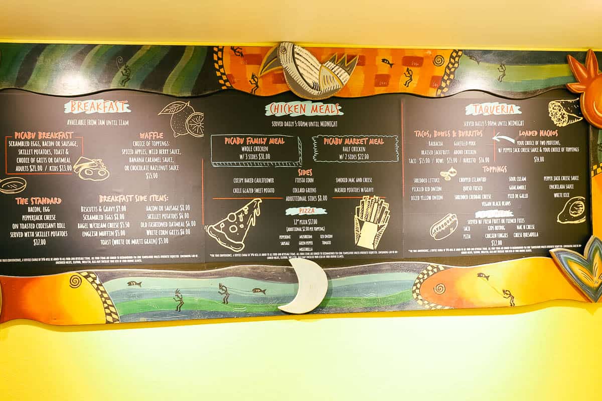 a menu board at Picabu 