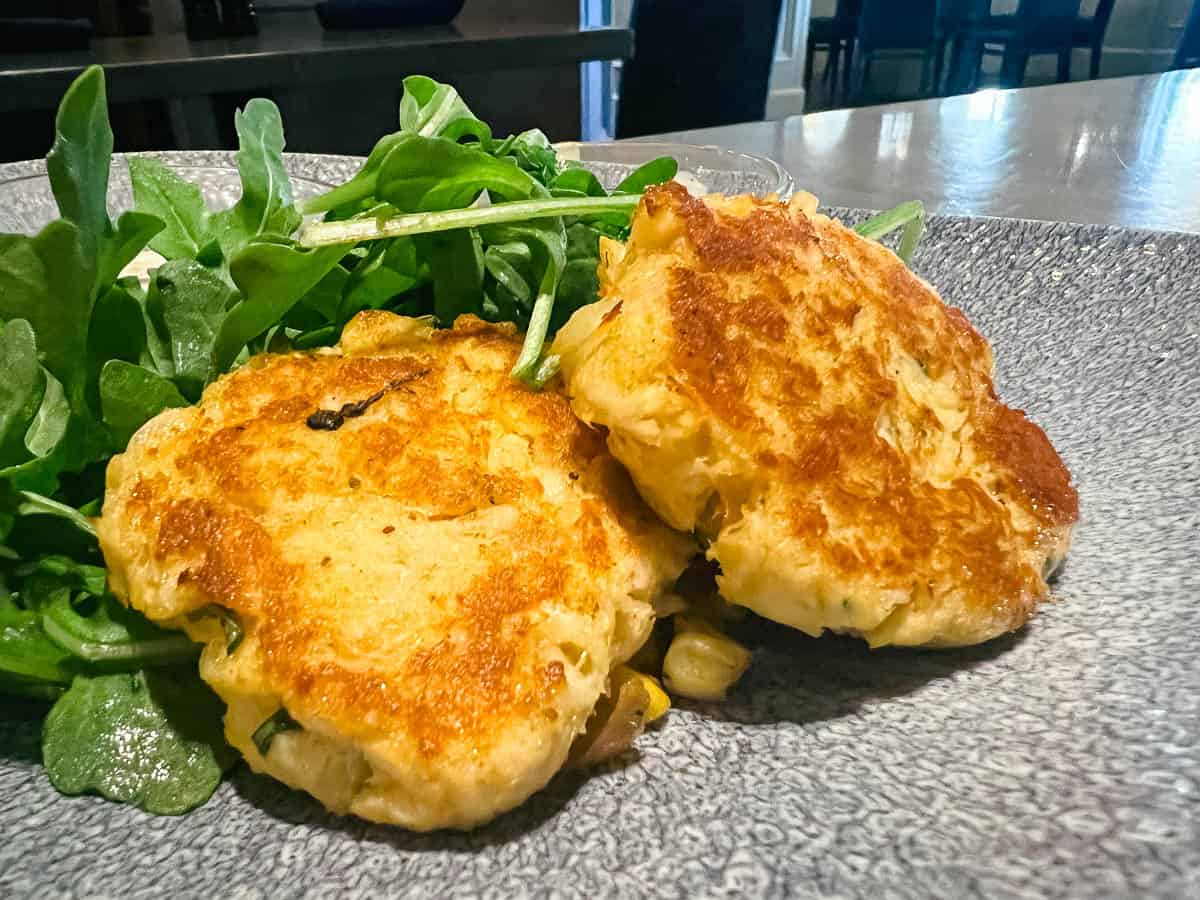 a closeup of the crab cakes 