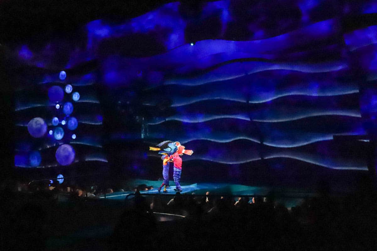 Marlin meets Dory scene in Finding Nemo Musical at Animal Kingdom 