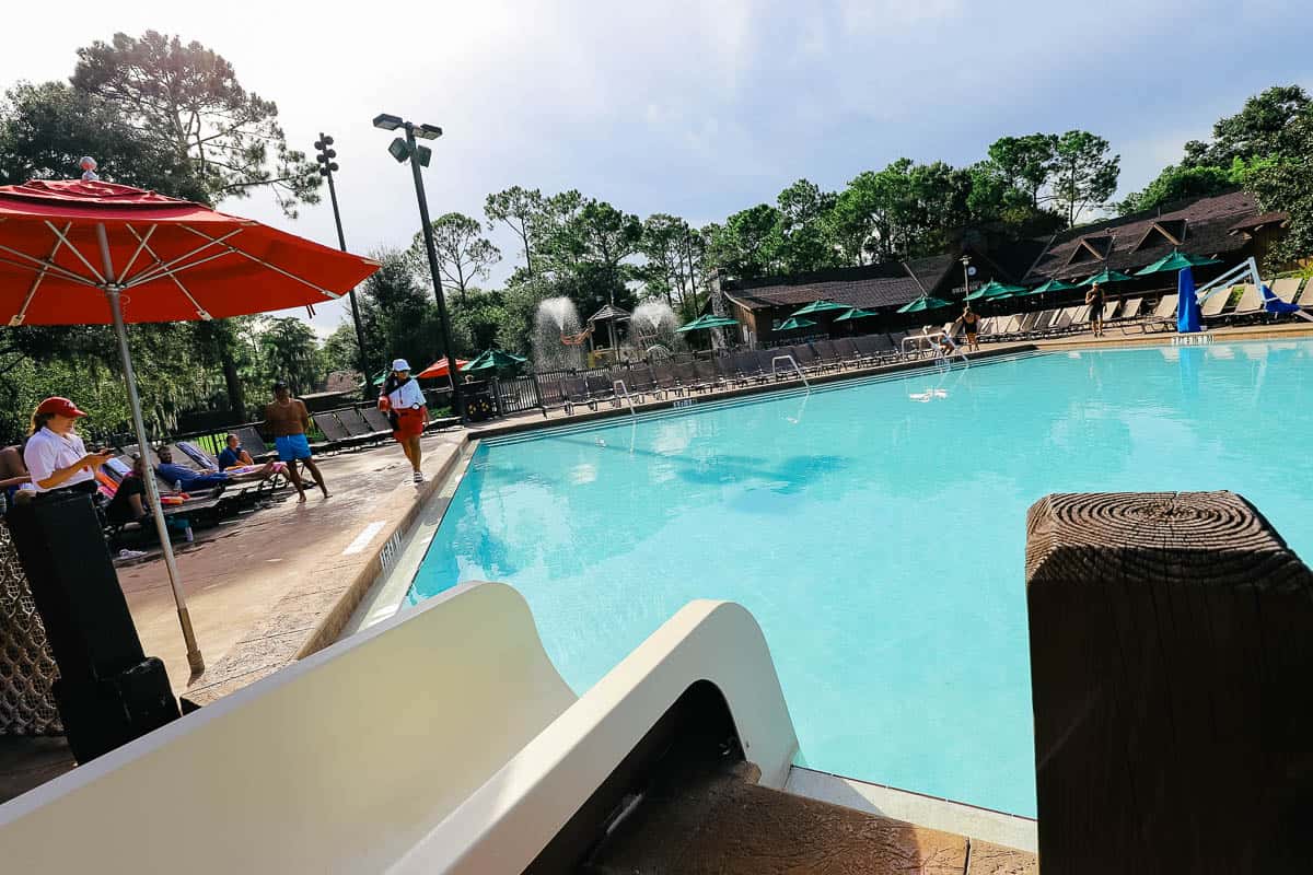where the slide exits into the pool at Disney's Fort Wilderness 