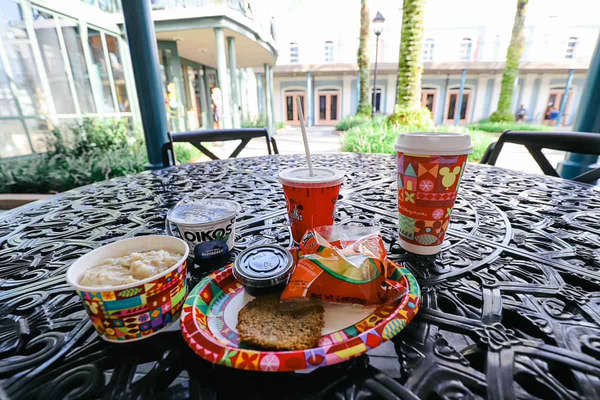 a kids' quick service meal of oatmeal and sausage from Port Orleans French Quarter 