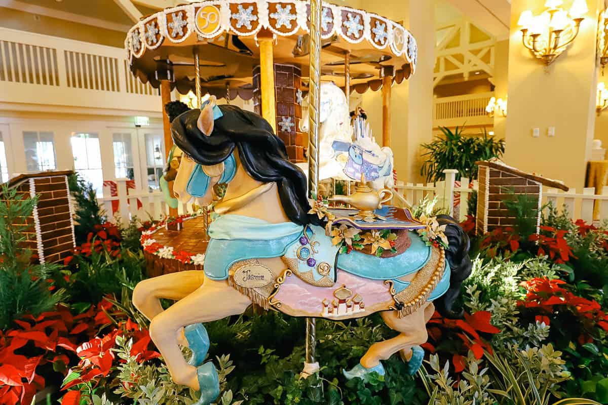 closeup of Jasmine's carousel gingerbread and chocolate pony 