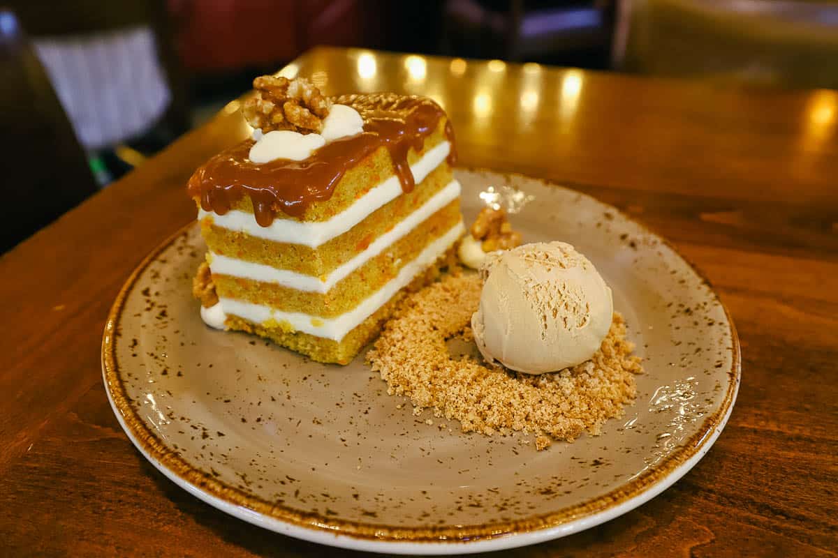 carrot cake from Wolfgang Puck at Disney Springs 