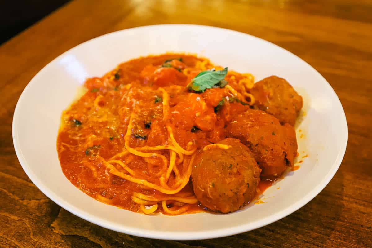 an order of spaghetti and meatballs from Wolfgang Puck 