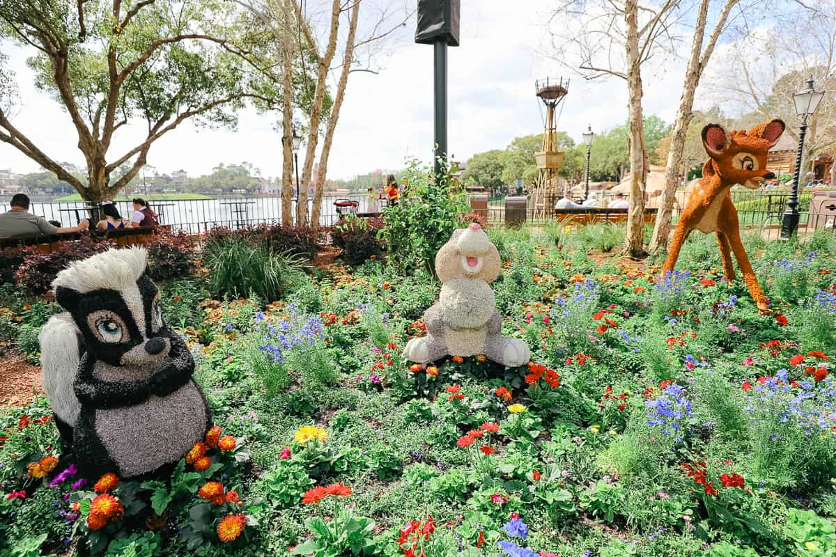 Bambi and Friends with Thumper and Flower in topiary form at Epcot 