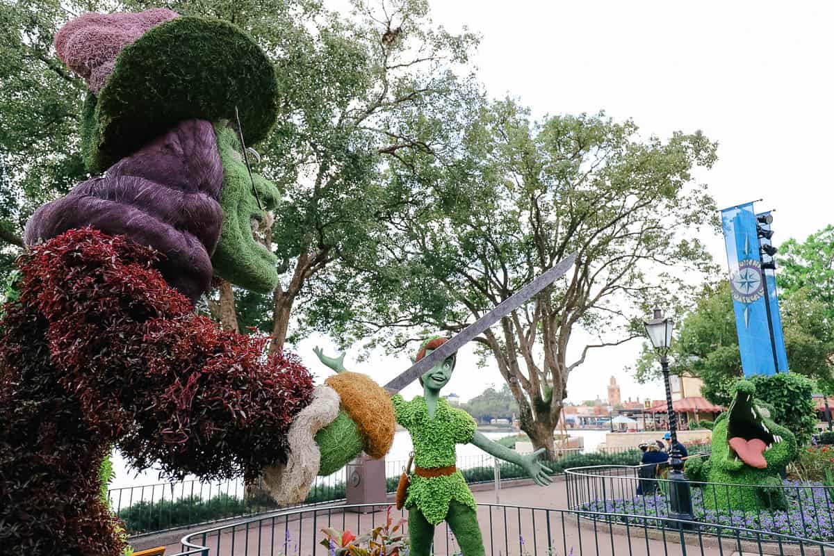 Peter Pan, Captain Hook and Tick Tock Crocodile in Topiary Form 