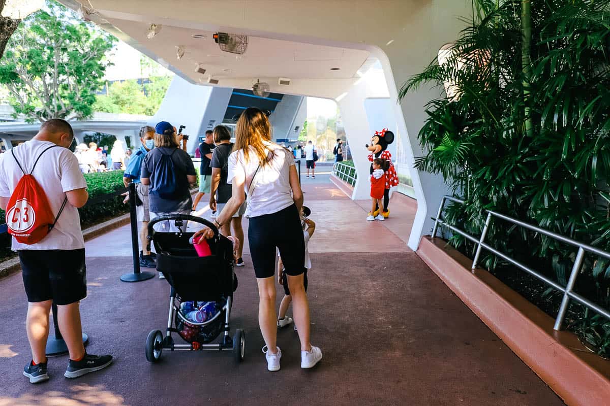 Guests waiting to meet Minnie Mouse at Epcot. 