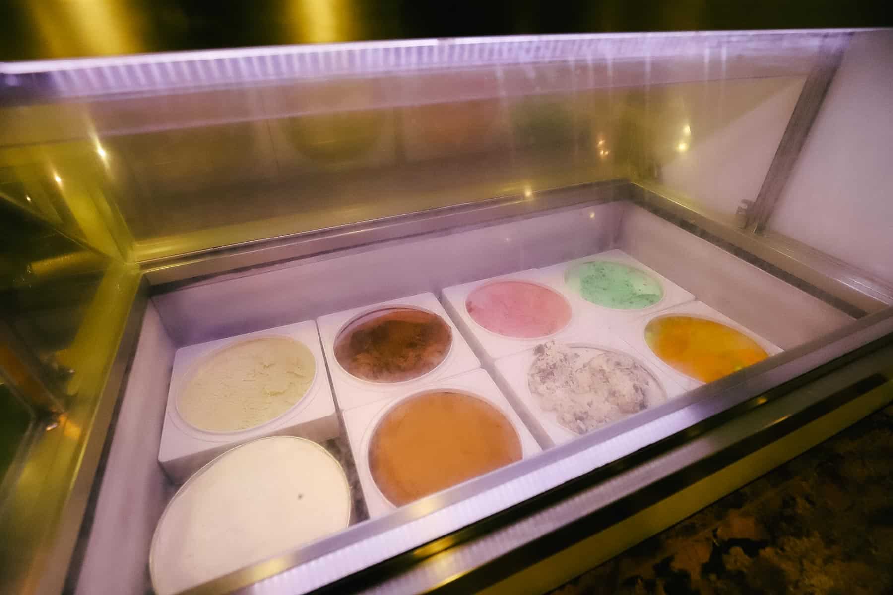 a case containing hand-scooped ice cream 
