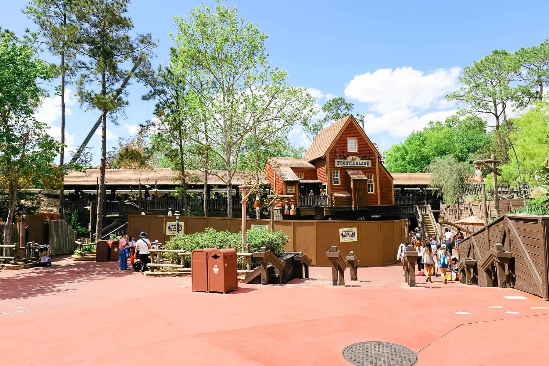 the Frontierland Station with walls up for Tiana's Bayou Adventure 