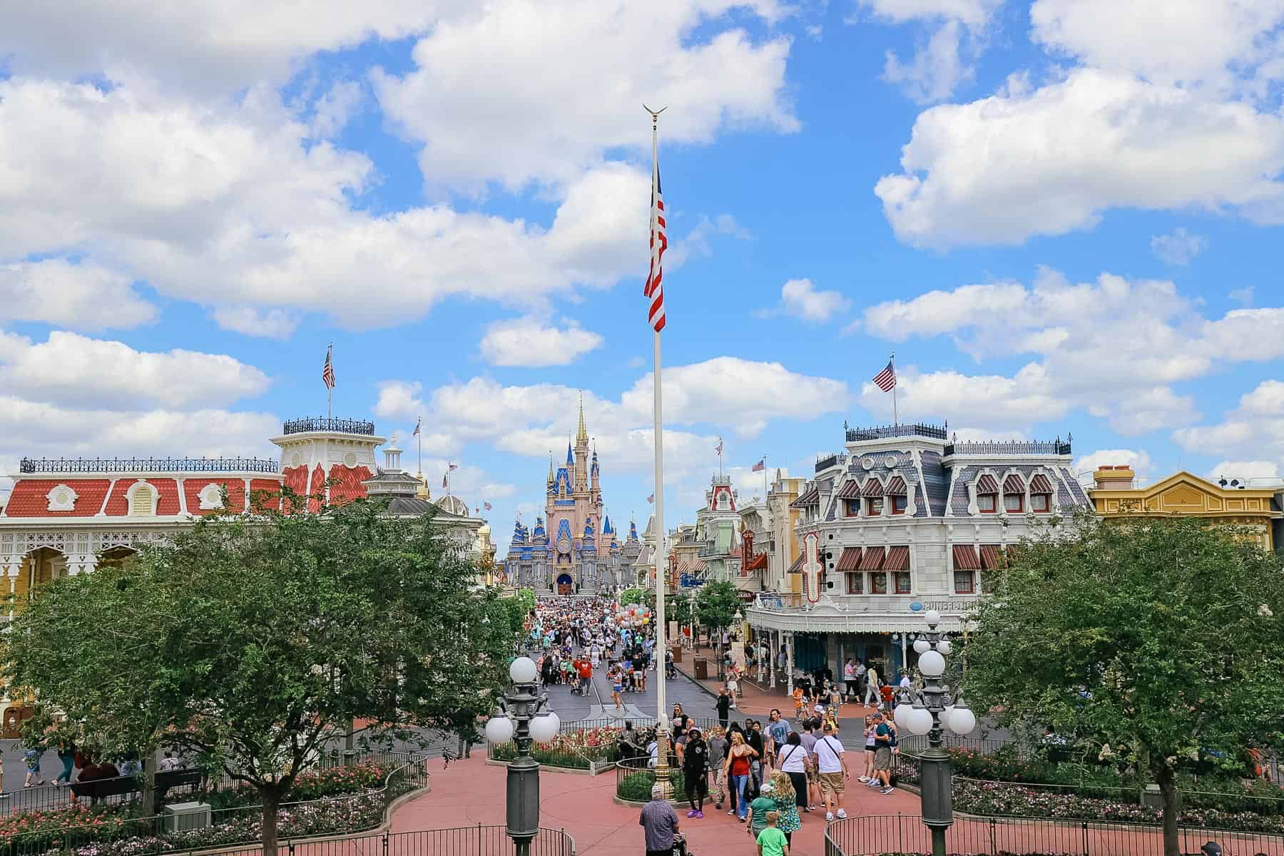 a view of Main Street USA from the Train Station at Walt Disney World 