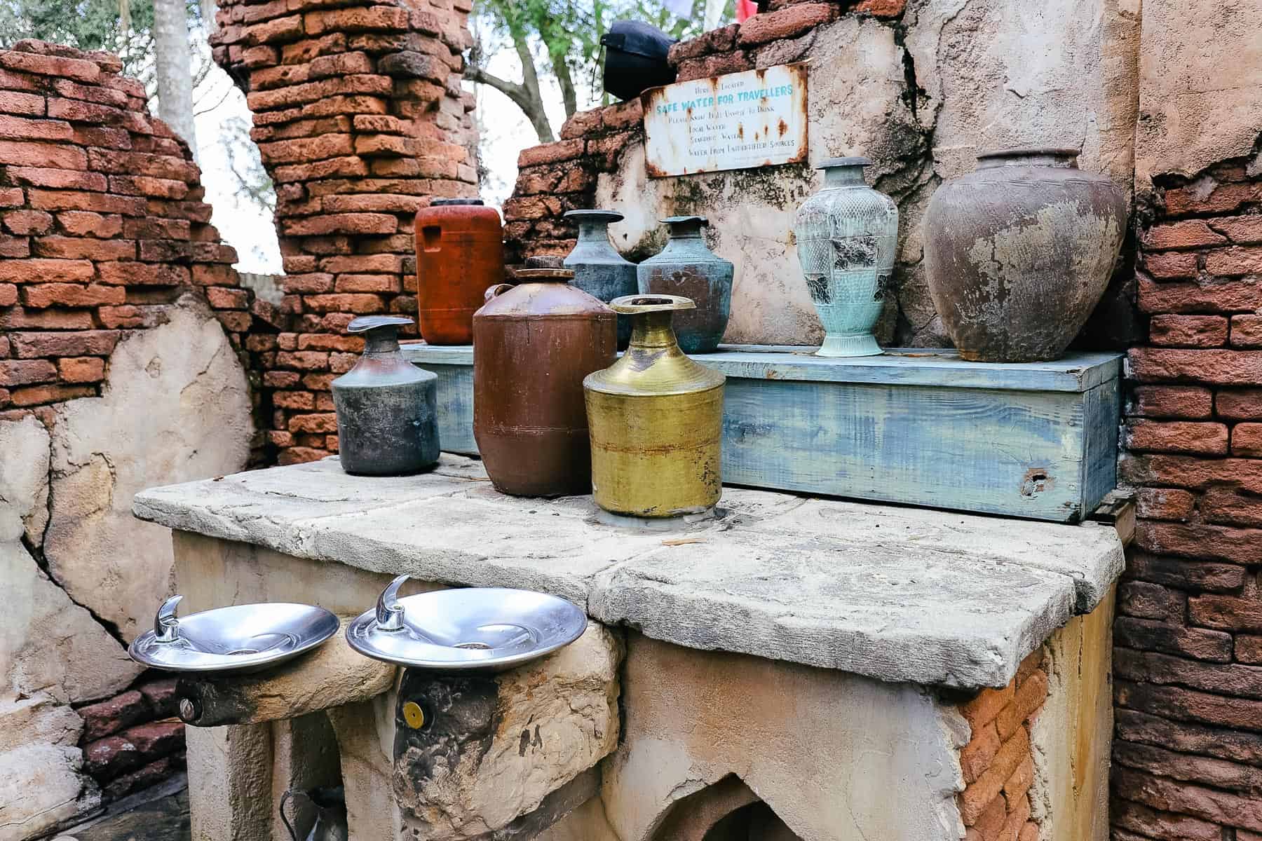 water fountains along the trek with jars and clay pots 