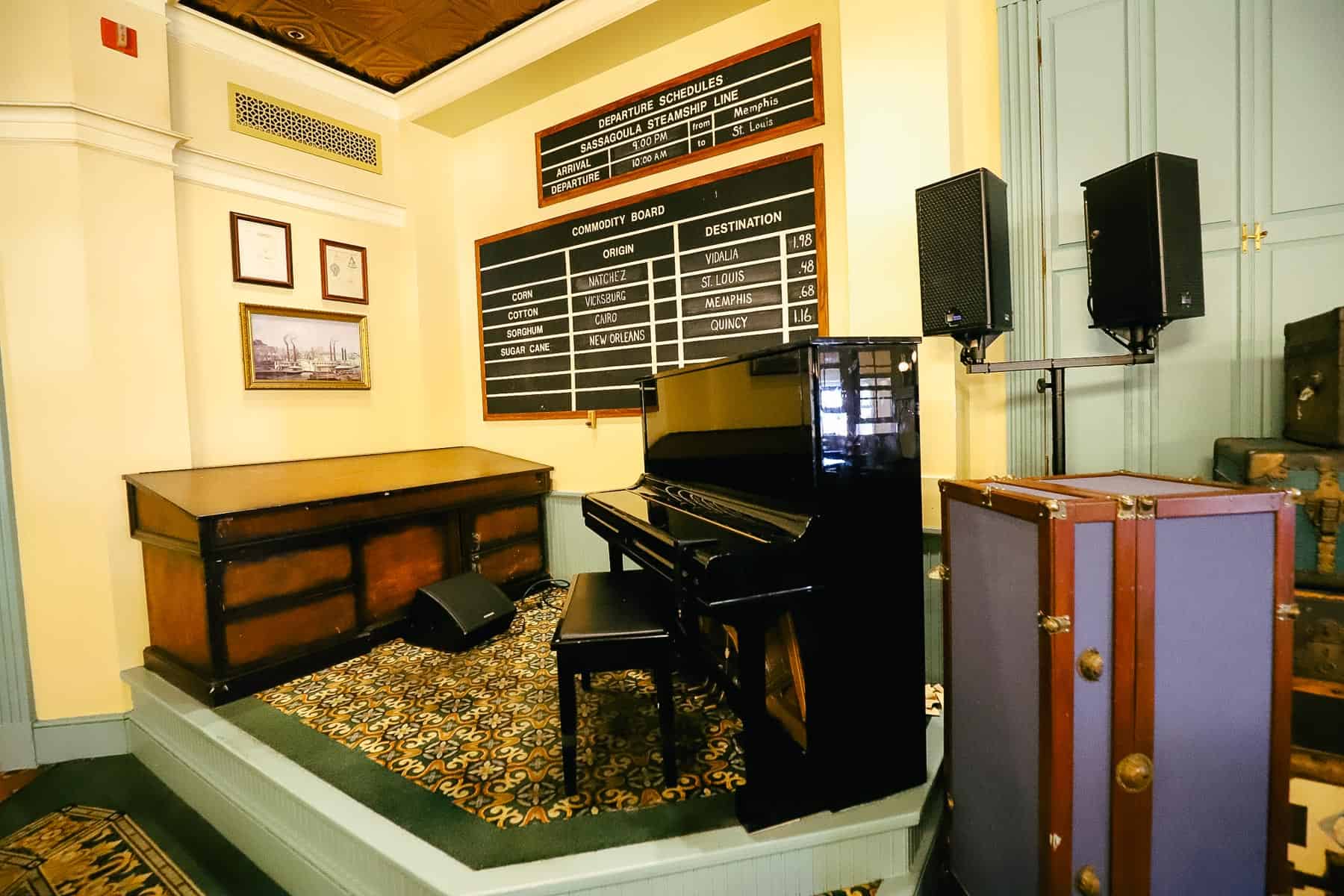 the stage where a performer sings on select nights at Port Orleans Riverside 