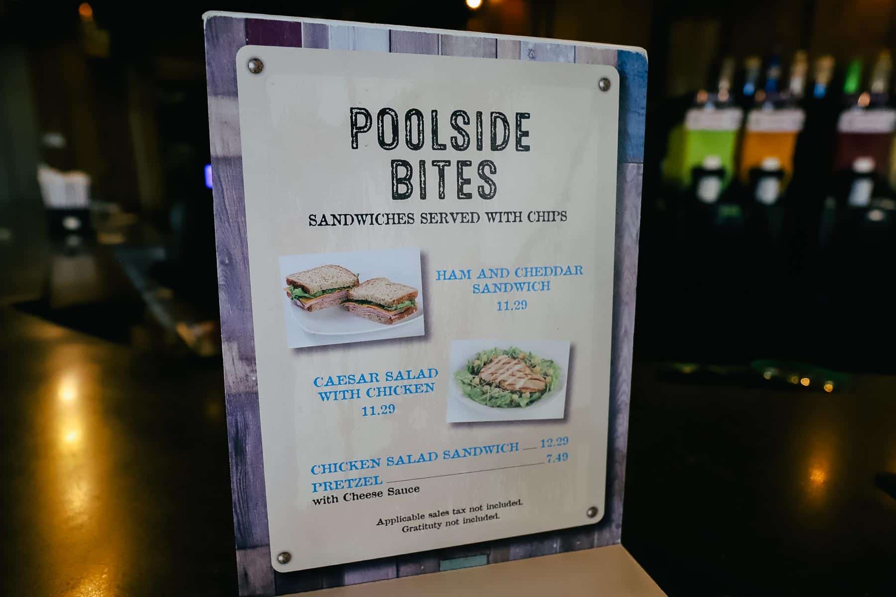 a menu that lists poolside bites at the Port Orleans Riverside pool 