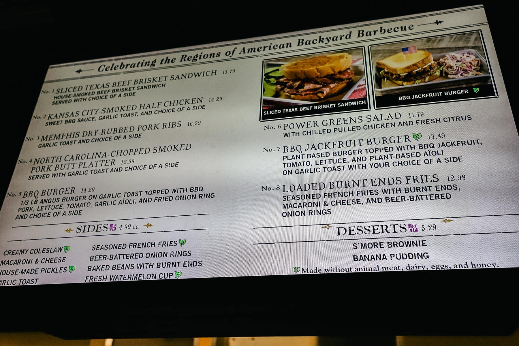 menu board for Regal Eagle 