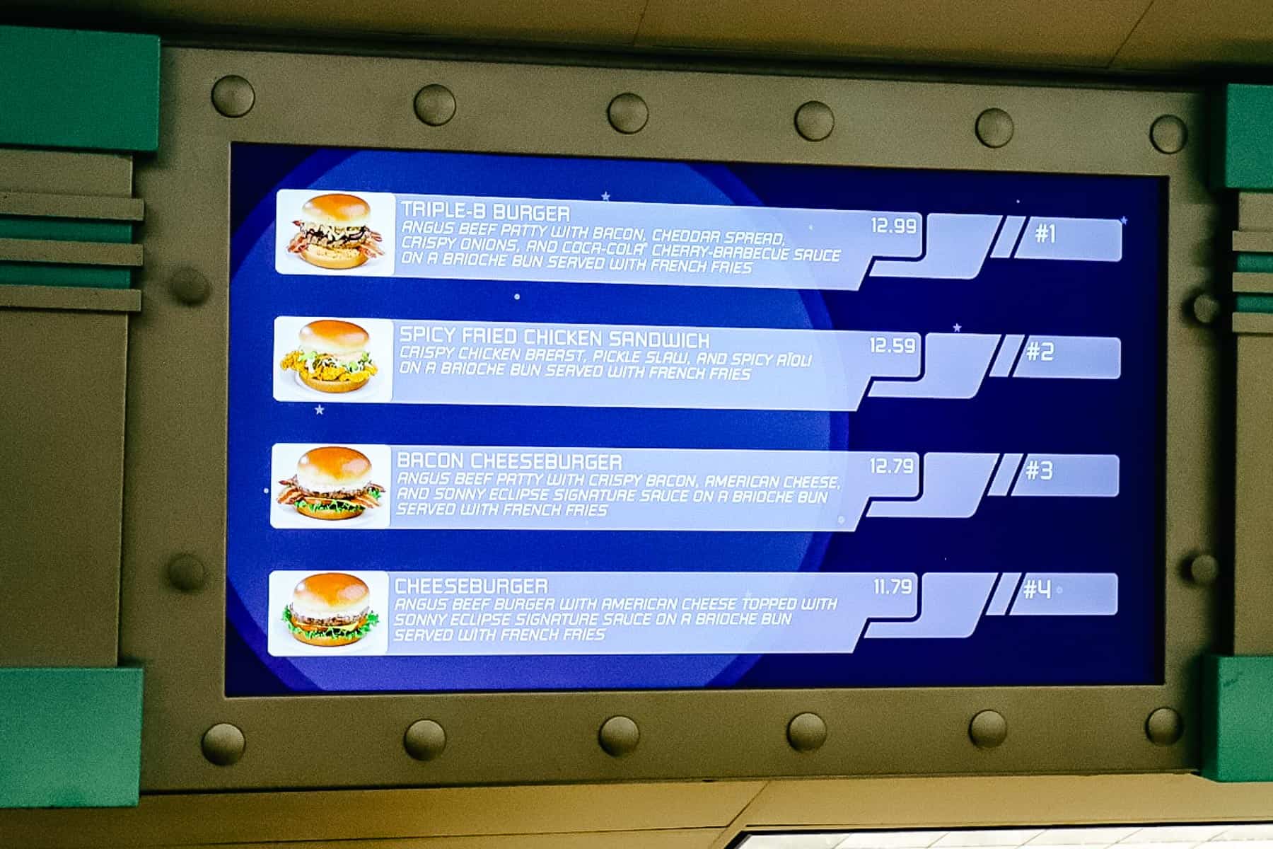 menu board in Tomorrowland at Magic Kingdom 