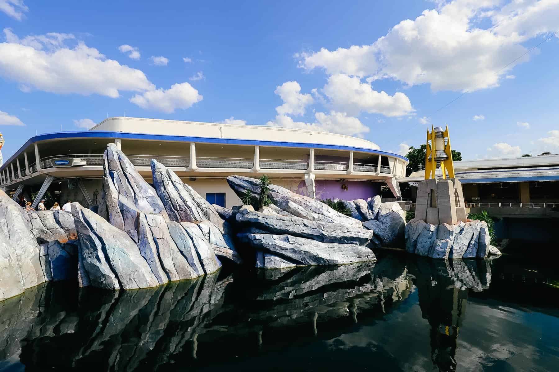 a view of the blue rocks in Tomorrowland at Magic Kingdom 