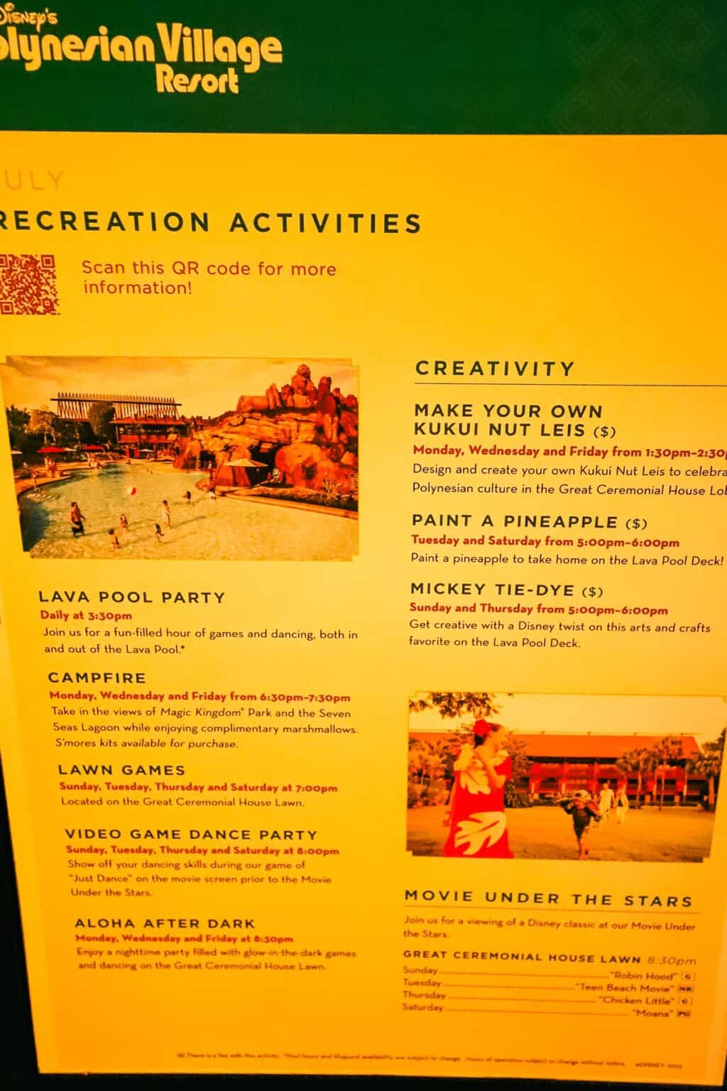 Disney World Resort Recreation Calendars with Movie Under the Stars