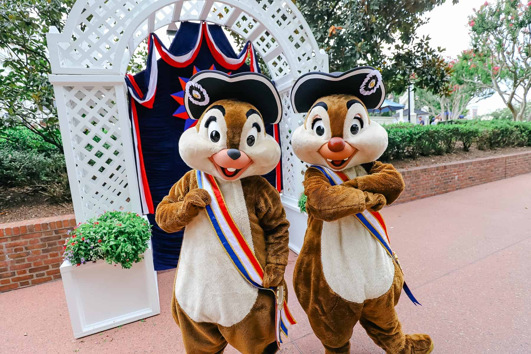 Chip and Dale wearing hats and American sashes. 