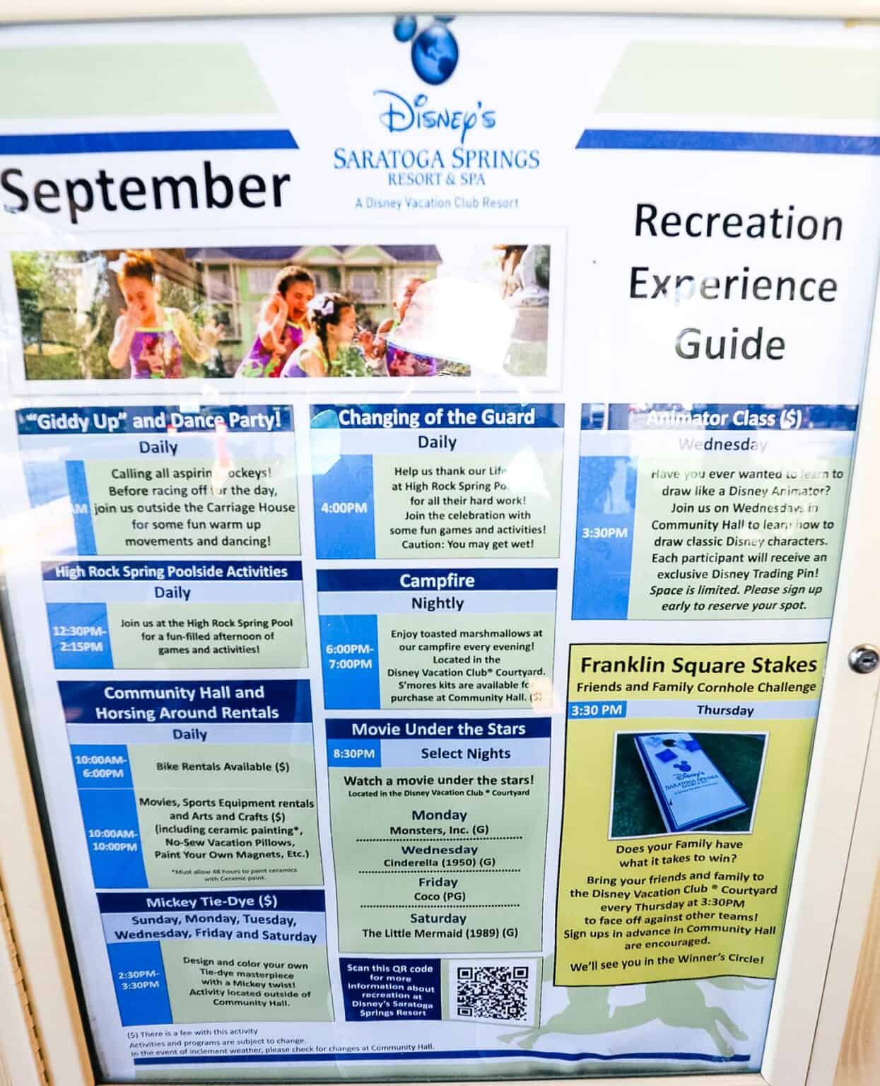 Disney World Resort Recreation Calendars with Movie Under the Stars