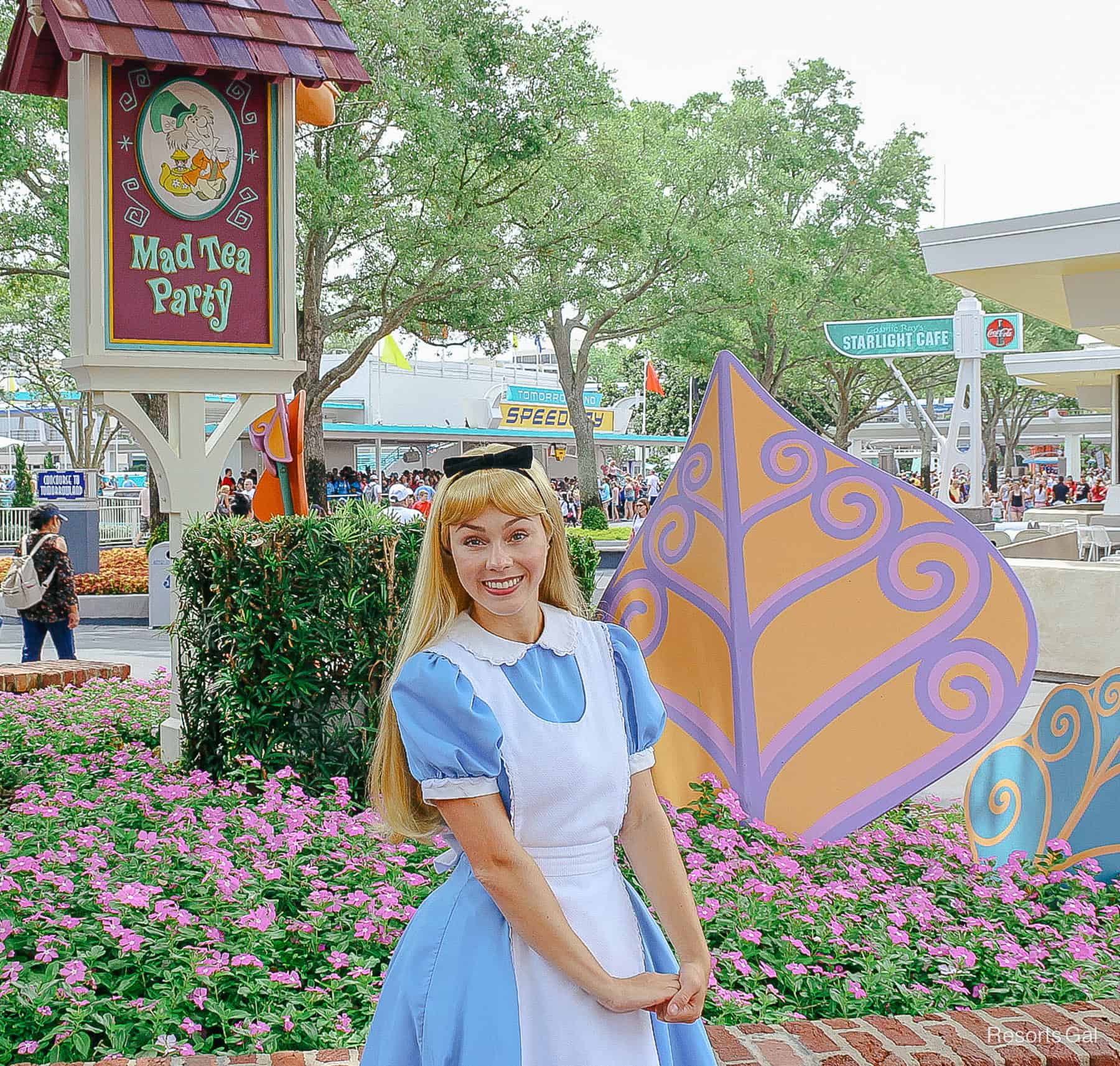 Alice at her former meet-and-greet near the Mad Tea Party at Magic Kingdom 