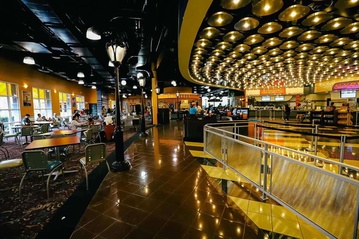 the food court themed to a movie theater at All-Star Movies Resort 