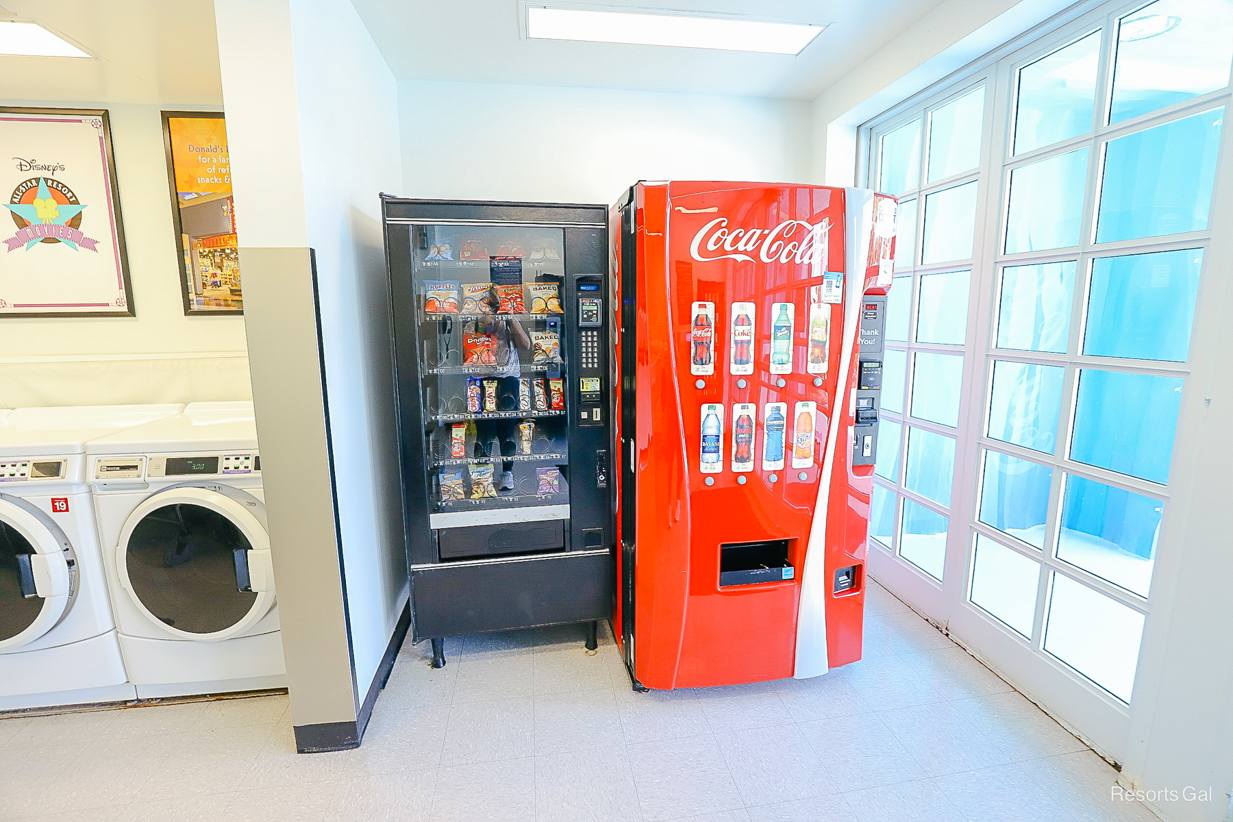 vending machines with snacks and sodas inside the laundry area 