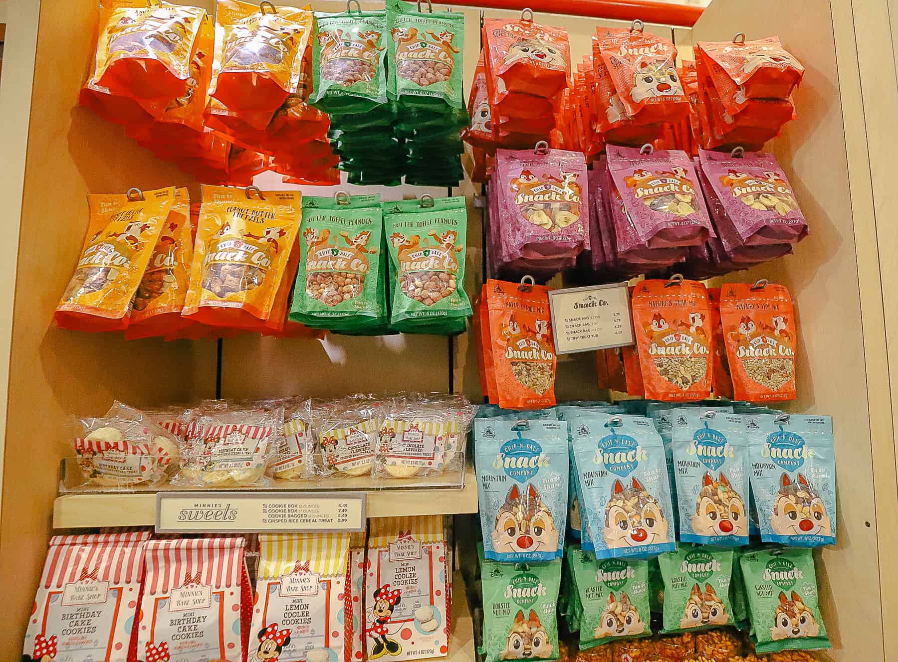 a display with Disney-branded snacks at the All-Star Music gift shop 